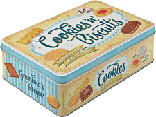 Retro Biscuit  Storage Tin, Nostalgic Art Flat Box Cookies n Biscuit Storage Tin