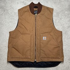 Carhart Duck Vest Brown Men's Large Canvas Quilt Lined Workwear Hunting Barn