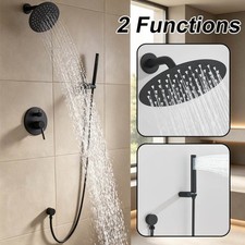 Black Shower Fixture Shower Faucet Set 8''Round Shower Head with Handheld System