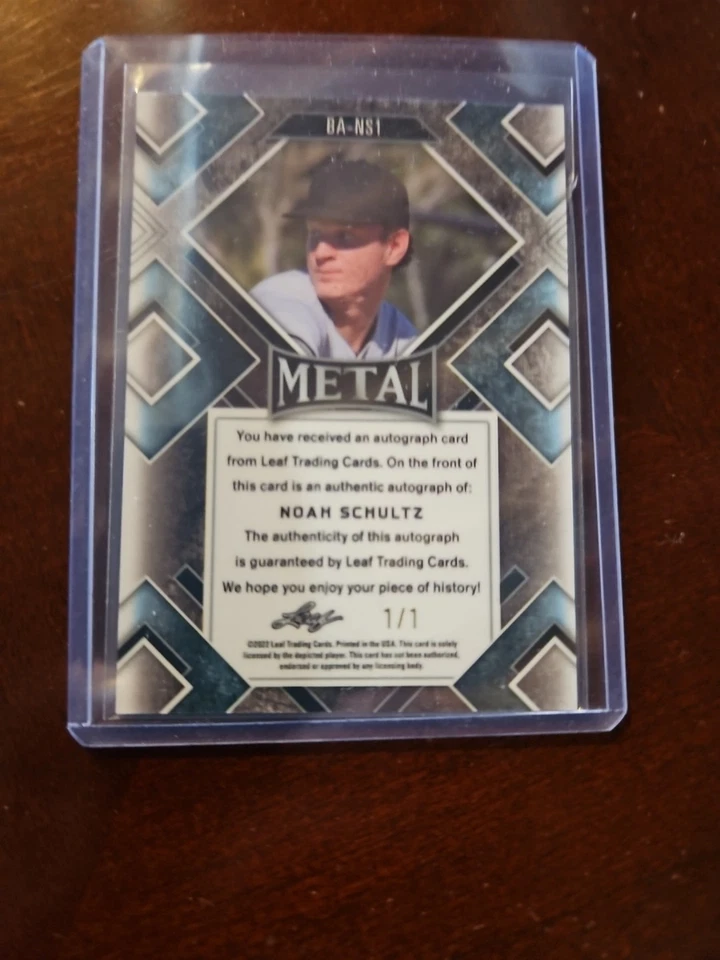 2022 Leaf Metal Baseball Noah Schultz Auto Autograph 1/1 - Image 4 of 4