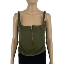 ZARA Women Dark Green Square Neck  Half Zip Tank Top Size S