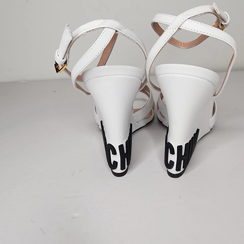 Moschino Womens Open Toe Wedge Platform Sandals In White Size 38 - Image 4 of 4