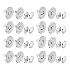 20 Sets 14x2mm Magnetic Round Snaps Button Base Components and Cap Kit, Silver