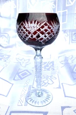 Vintage Ruby Red Hock Wine Glass, Bohemian Crystal Stemware, 8.4" tall