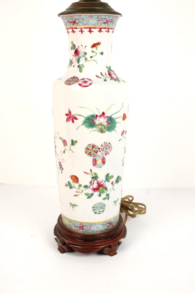 Antique Chinese Famille Rose Grapes Hand Painted Porcelain Vase Lamp - Image 4 of 4