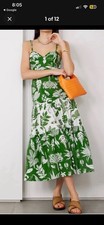 Farm Rio’s Wm’s Green/White Forest Soul Tiered Midi Dress Size Large