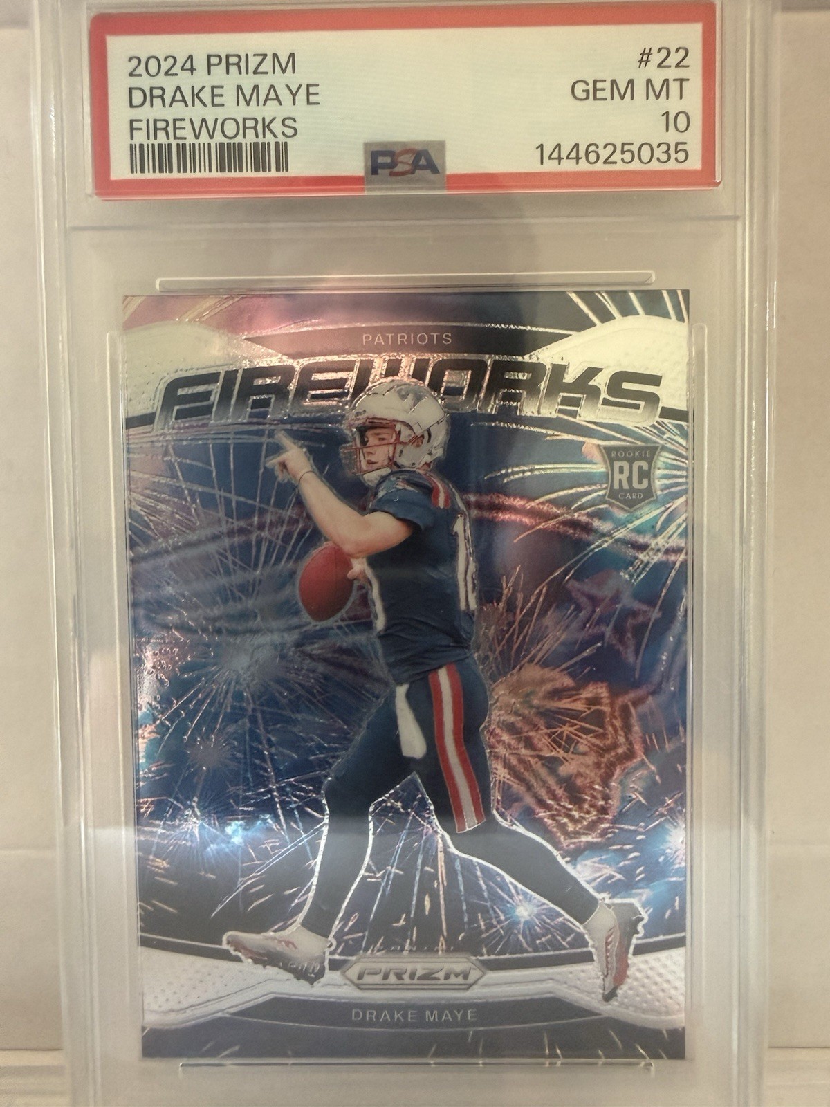 2024 Panini Prizm Fireworks Rookie Drake Maye #22 PSA 10 Patriots NFL