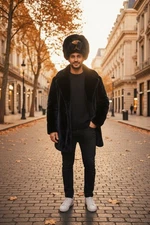 Alpaca Wildlife Fur Earflap Hat Black Bear Soft And Fluffy Black/Brown