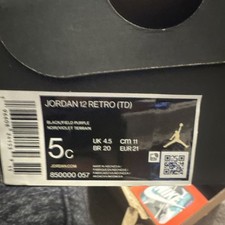 Jordan 12 Retro TD Black/Purple Baby Shoes Size 5C 850000 057