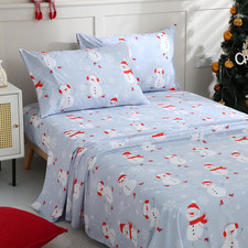 Snowman Kids Sheet Set Twin Size, 3 Piece Blue Snowflakes Christmas Printed Micr