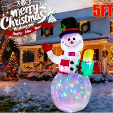5ft Christmas Inflatables Snowman Outdoor Yard Rotating LED Blow Up Garden Decor