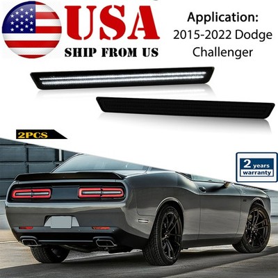 [SMOKED] White LED Side Marker Light For 15-22 Dodge Challenger Rear Bumper Lamp
