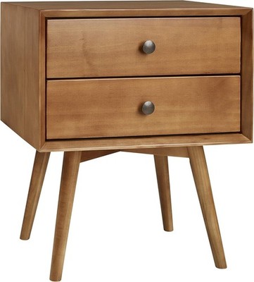 Walker Edison Engineered Wood 2 Drawer Solid Wood Nightstand in Caramel NEW