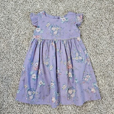 OshKosh B'gosh Lavendar Floral Babydoll Dress Girls 4T Cottage Fairy Easter