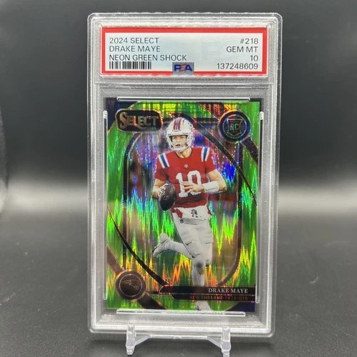 2024 Panini Select Club Drake Maye Neon Green Shock Rookie #218 /499 PSA 10