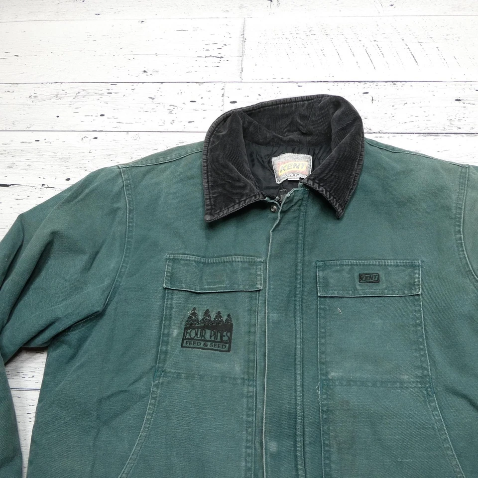 Chaqueta Kent Swingster De Colección Para Hombres XLT Verde Lona Tareas Pana Cuello Años 90 Foto 2 de 4