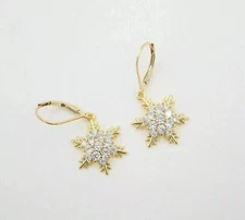 0.30 Ct Simulated Diamond Snowflake Drop/Dangle Earrings 14K Yellow Gold Plated