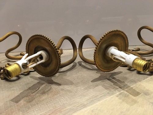 2 Vintage French Node Brass Rococo Bronze Wall Lamps Sconce Mirror - Picture 10 of 12