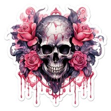 Skull Pink Flowers, Vinyl Decal Sticker, Indoor Outdoor, 3 Sizes, 11594