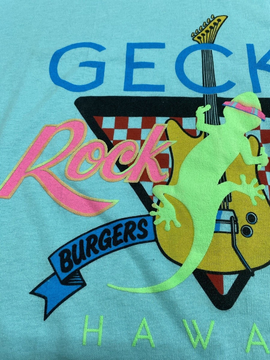 Vintage 1987 GECKO Rock Cafe Burgers & Flies Hawaii T-Shirt Vintage 1987 GECKO Rock Cafe Burgers & Flies Hawaii T-Shirt