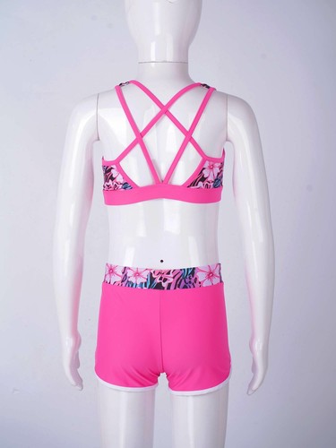 Girls 3Pcs Cross Straps Swimwear Sleeveless U Neck Floral Print Swimming Set - Picture 20 of 82