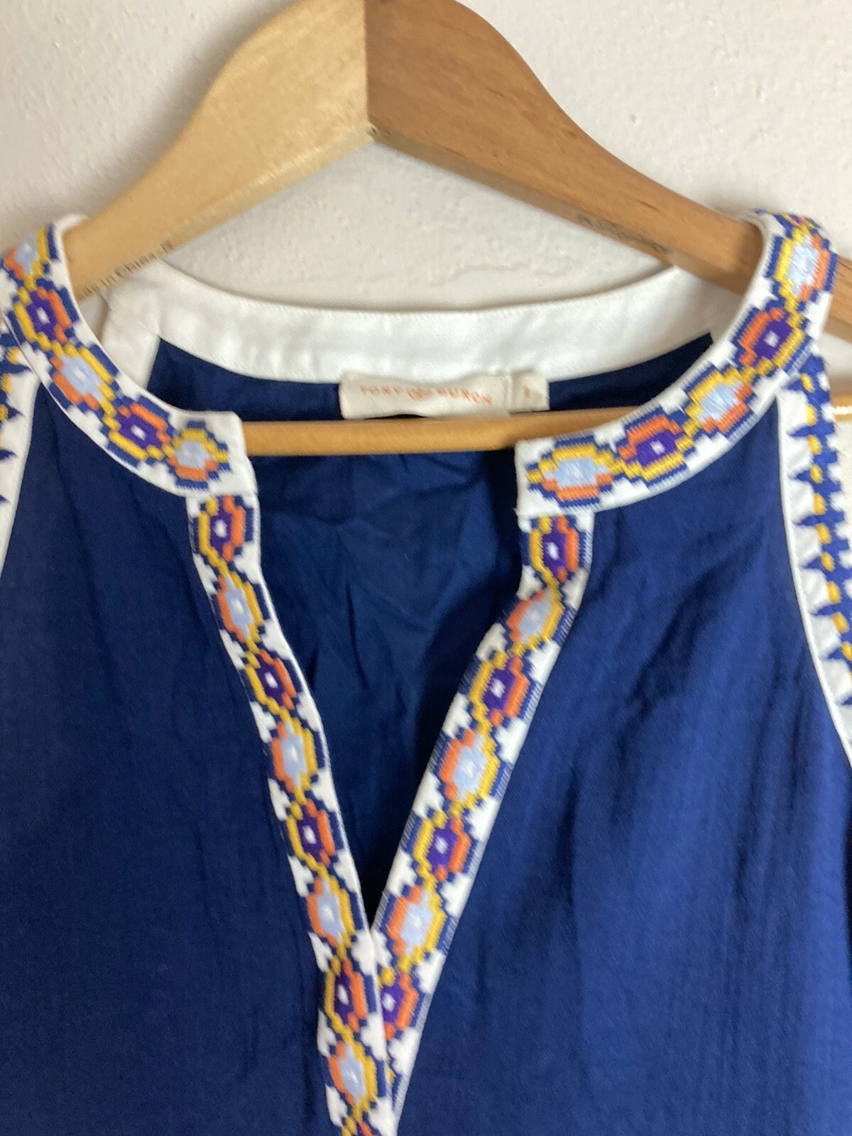 Abito casual corto Tory Burch blu navy ricamato savana linea a 37522 taglia 2