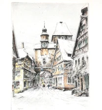 PAUL GEISSLER Original Signed Art Colored Etching Rothenburg OJ 1920 Unframed PG