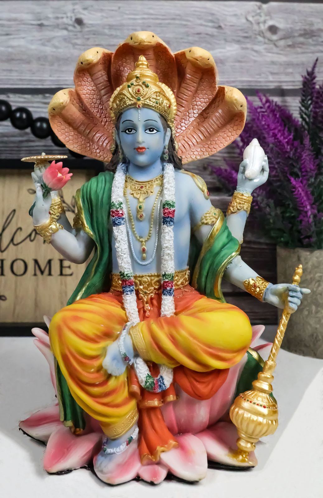8 Inch Vishnu With Lotus Mythological Indian Hindu God Statue Figurine