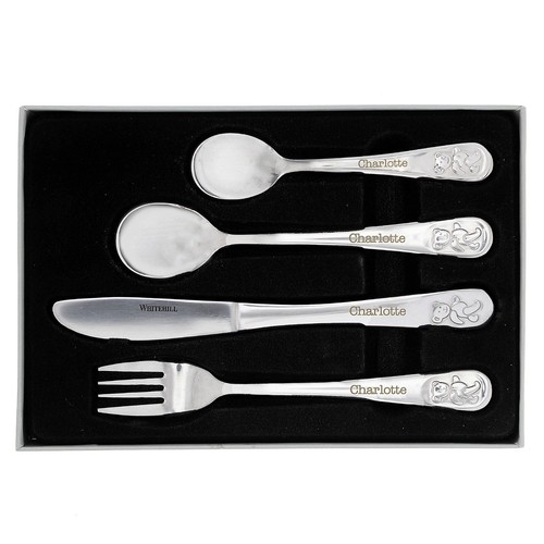 Personalised Name Children's 4 Piece Teddy Bear Cutlery Set, Christening Gift - Picture 6 of 7