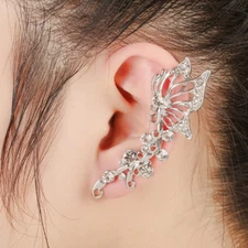 Diamond butterfly ear clip cuff earrings for women