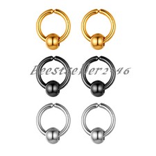 2-6pcs Men Women Boys Girls Stainless Steel Hoop Clip-on Non-pierced Earrings
