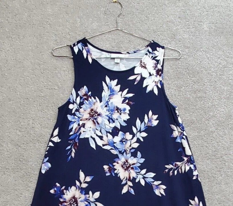 J. Jill Maxi Dress Women's XS Petite Navy Floral Classic Round Neck Pullover - Image 3 of 4