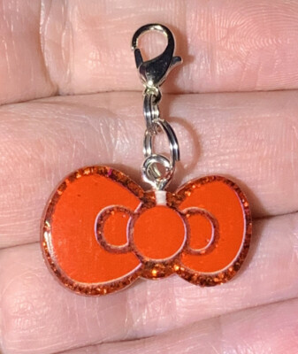 Small Red Glittery Hello Kitty Bow Charm Zipper Pull & Keychain Add On Clip!!