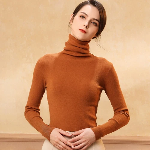 Suéter de cuello para mujer Suéter ajustado Tejido suave Cuello alto Cálido Informal Jersey - Imagen 17 de 41