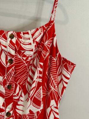 Old Navy Linen Blend Red Tropical Leaf Print Strappy Dress Midi Smocked New  XXL | eBay