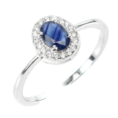925 Anello Argento Sterling Ovale Zaffiro Blu 6x4mm Gemma Gioielli Misura 8 - Foto 2 di 10