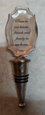 Vintage Mudpie Bottle Topper; "Peace in Our Hearts, Friends & Family in Our Home