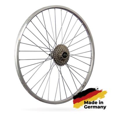 26 Zoll Laufrad Silber 135mm Fahrrad Hinterrad 26 Zoll Silber - Mit 6-fach Shimano Zahnkranz Für MTB, Trekking & E-Bike Mountainbike Felge 26 Zoll