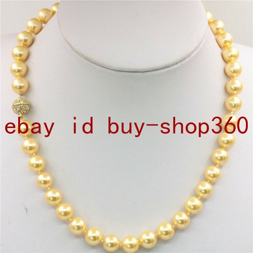 Natural 10mm Gold South Sea Shell Pearl Gemstone Beads Necklace 18'' (Not Pearl) - Picture 5 of 12
