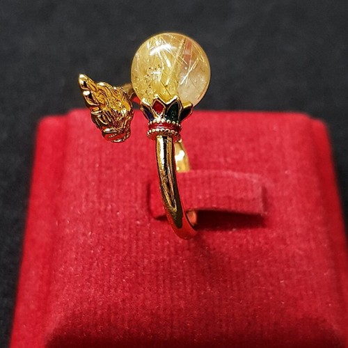 Naga Ring Rutile Quartz Gemstone Dragon Talisman Wealth Luck Thai Buddha Amulet - Picture 3 of 5