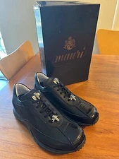 New MAURI Black Crocodile & Leather SNEAKERS Sz-9 M #8925/1 459 Made in Italy