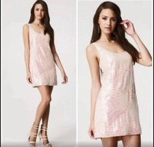 NWT BEBE PINK IRIDSCENT SEQUIN BEADED SHIFT SHORT DRESS SZ S 189