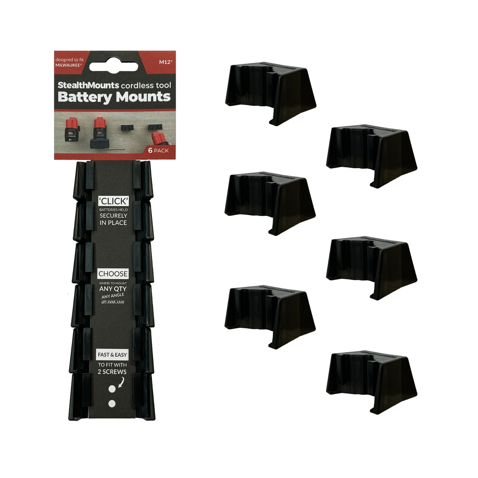 StealthMounts Battery Storage Mounts for Milwaukee M12 Hi-Capacity 12v Batteries