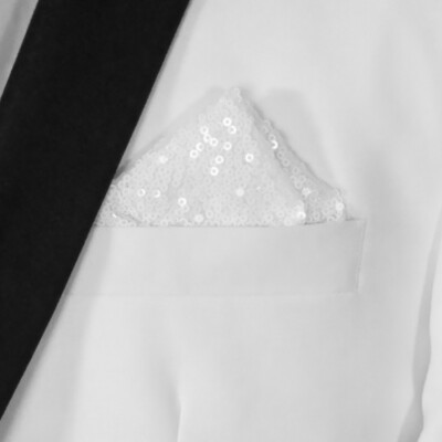 NEW - Men's Sequin Pre-Folded Point Design Pocket Square Insert - White