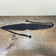 Vintage 80s / 90s Womens Beaded Butterfly Pattern Wide Belt Black 50 Long