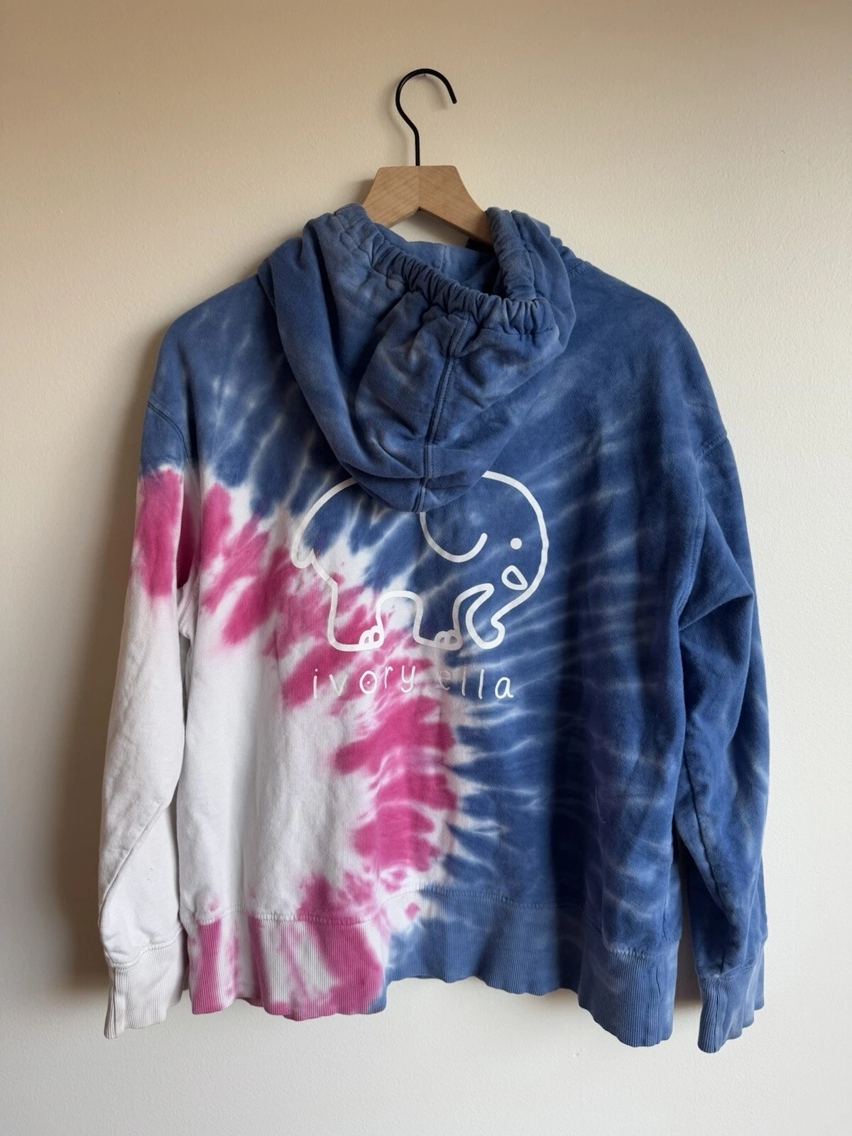 OFF WHITE Felpa con cappuccio avorio Ella tie dye blu bianco e rosa taglia small