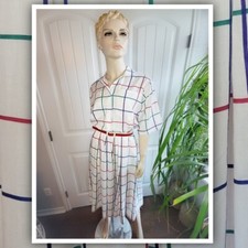 Vintage 80s womens multicolor plaid tea length collared shirt dress 