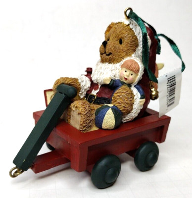 Vintage FIGI Graphics Santa Express Wagon Teddy Bear Christmas Ornament 1998 NIB