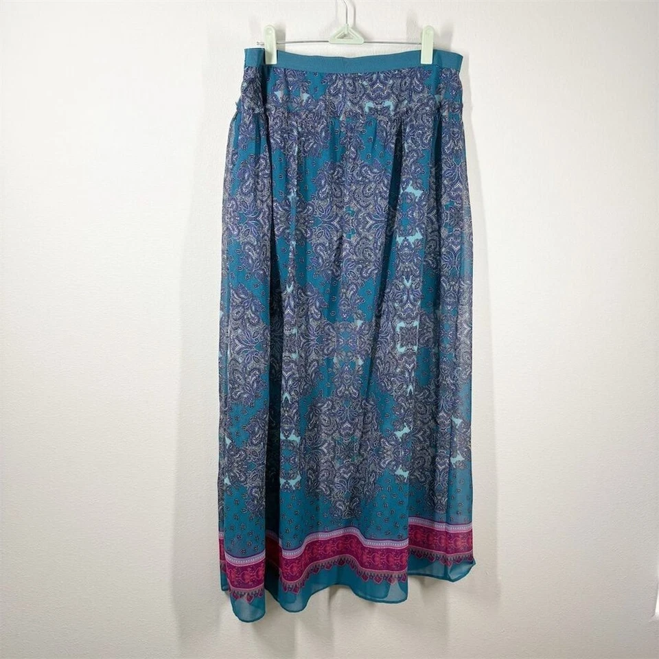 Maxi Falda American Eagle Deadstock Paisley Gasa Talla 12 Azul Rosa Informal Nueva con Etiquetas Foto 4 de 4
