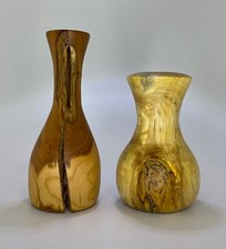 Wood Bud Vases Hand Turned Set Lot of 2 Handmade